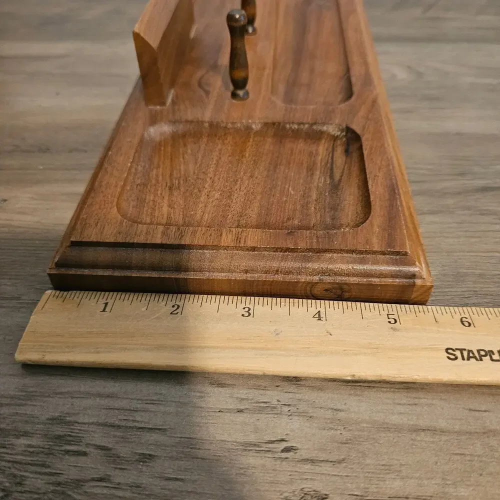 Vintage MCM Walnut Wood Mens Dresser Valet Tray Desk Catchall Organizer Caddy